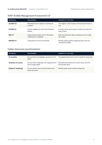 Page 8: Register: AI RMF and insurance forms