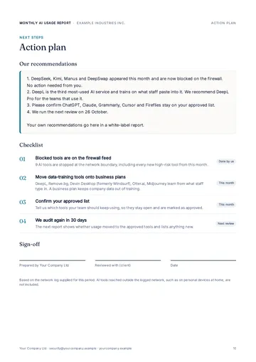 Page 10: Usage report: next steps
